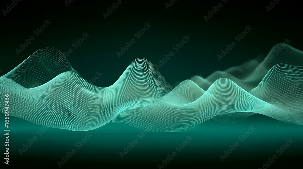 Poster glowing neural terrain with dynamic 3d waves