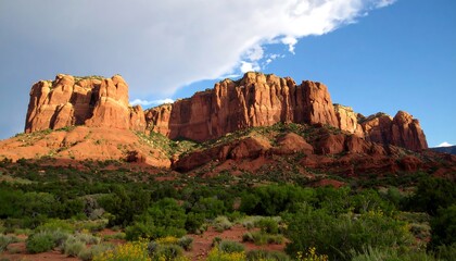 Fototapeta premium Red rock landscape under a partly cloudy sky