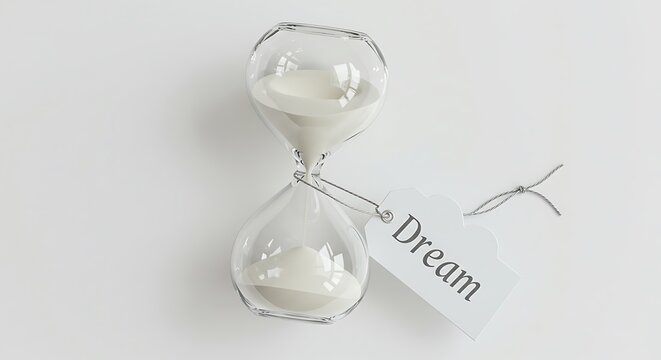 Hourglass with Dream Tag on White Background