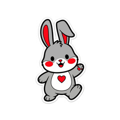 Kawaii Rabbit Sticker - Cute Red Accent Die-Cut Design