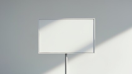 Blank signboard against a plain wall with shadow, minimalistic design.