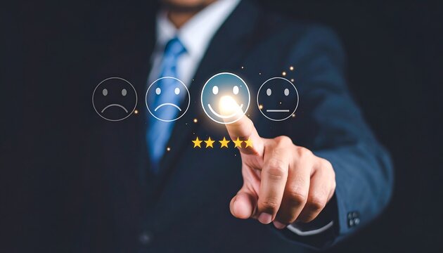 Businessman selects positive feedback. - Powered by Adobe