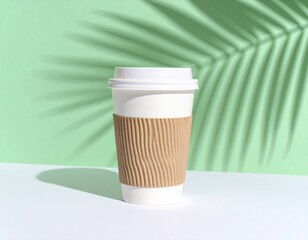 White paper coffee cup mockup with no logo surrounded by liquid beautiful background 