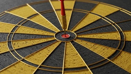 Dart hitting bullseye on textured dartboard concentric rings target for precise aim and accuracy - Powered by Adobe