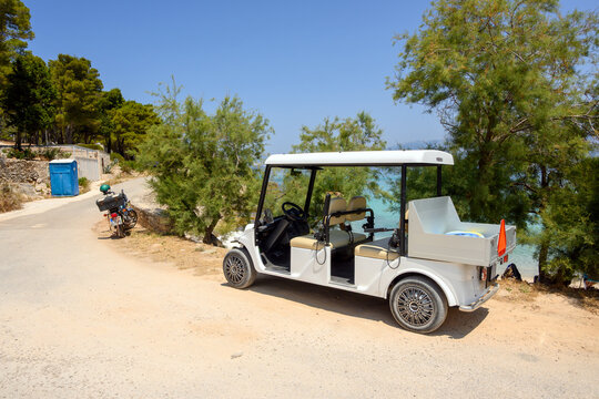 Brac, Croatia - June 14, 2025: Melex passenger vehicle. Brac Island, Croatia