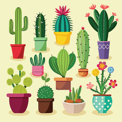 Vibrant Cactus and Succulent Collection: Pixel Art Potted Plants