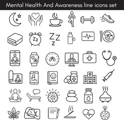 Naklejka premium Health and Awareness Line Icons Set | Minimal Medical, Wellness, and Social Care Vector Symbols