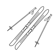 A black and white skis illustration line art of a coloring page