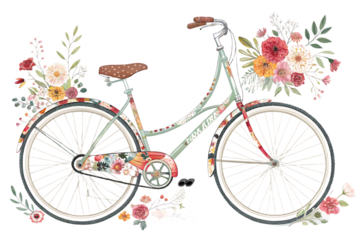 Vintage Flower bike With White Background on transparent background