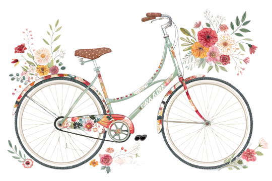 Vintage Flower bike With White Background on transparent background
