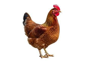 Realistic Brown Hen Standing Proudly Against a Black Background capturing farm poultry detail