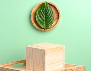 green leaf with wooden box