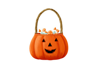 Fototapeta premium Orange pumpkin basket filled with candies