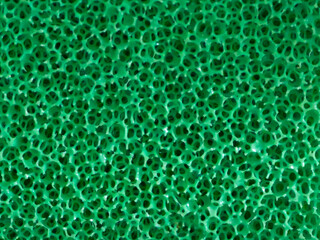 Macro closeup of green synthetic sponge texture