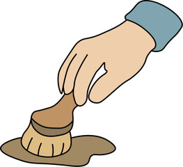 Hand Holding Cleaning Brush Flat Vector Illustration