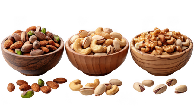 Pistachio, Almond, Cashew nuts PNG set bundle, transparent isolated background. Healthy superfood nut snack. Nutritious, natural, organic food, flavour, cooking ingredient, vitamin mineral source.