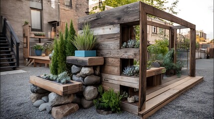 Naklejka premium Eco-friendly DIY outdoor garden ideas using sustainable plants and recycled materials to create a beautiful, conscious outdoor space.