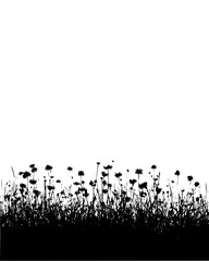 Vector art of a silhouette of a flower field and grass, a natural and botanical design element  perfect for spring, summer, or garden themed projects