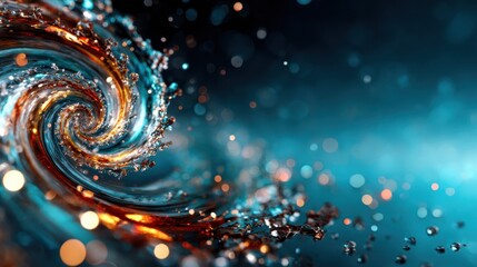 An enchanting abstract composition features swirling water droplets and light reflections, evoking a sense of fluidity and movement in art, inviting deep creative contemplation.