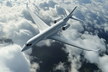 Obraz premium Sleek private jet soaring above cloudscape with elegance and sophistication