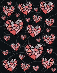 Fototapeta premium Mosaic Red Hearts on Black Background