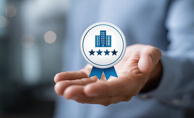 Hand holding a hotel quality icon