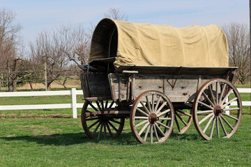 Vintage american western wagon on a farm