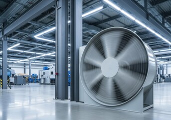 Spinning Industrial Air Ventilation Fan in Modern Factory