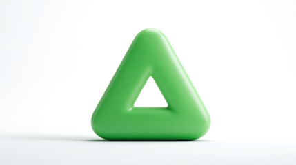 A minimalist 3D green symbol triangle in a round sign. Isolated on a clean white background. 3d illustration. 
