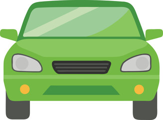 Green car front view vector icon, modern flat eco-friendly electric vehicle design for transport, automotive, and web graphics