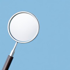Silver Magnifying Glass with Reflection on Blue Background
