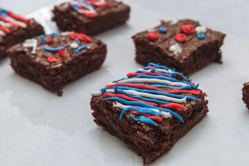 Brownie with a red, white, and blue stripes