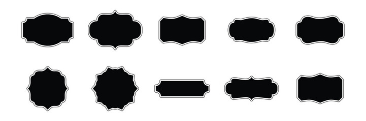 Frame Vector set, black silhouette of frames in various shapes. Ideal for elegant, vintage-style design, invitations, labels. set, black silhouette of frames in various shapes.