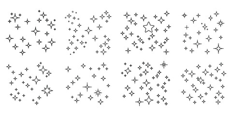 Sparkle Star Icon Set - Vector Stock Illustration. Different forms of stars, constellations, galaxies