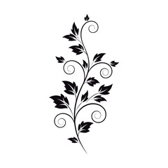 Obraz premium A stylized black silhouette of a delicate vine with swirling tendrils and detailed leaves, perfect for decorative accents. 