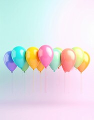 Row of 3D rainbow color balloons for celebration design