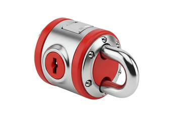 Secure Modern Red and Silver Combination Lock with Keyhole and Shackle for Safety and Security
