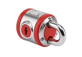 Secure Modern Red and Silver Combination Lock with Keyhole and Shackle for Safety and Security