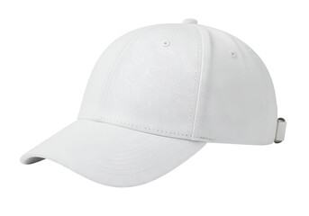 Simple white baseball cap with adjustable strap on black background for casual wear and accessories