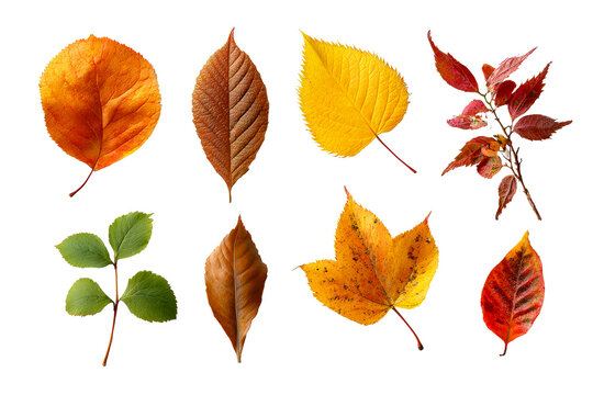 Autumn leaves in various colors and shapes