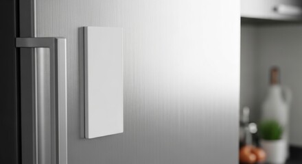 Modern Stainless Steel Refrigerator with White Control Panel in Kitchen