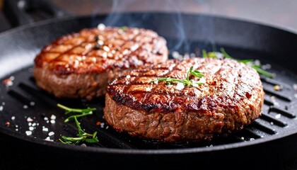 分厚いハンバーグステーキ、グリルの網目の模様