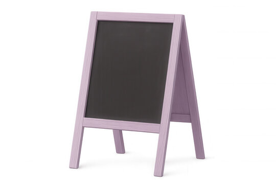 Purple wooden chalkboard featuring blank black surface, ready for displaying messages, positioned against transparent background - Powered by Adobe