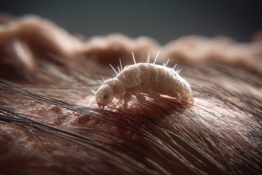 macro visualization of a botfly larva embedded beneath the skin of a mammal