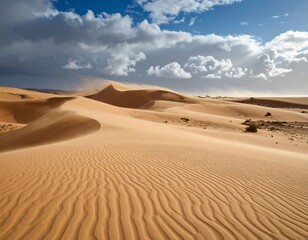 Desert dunes under dramatic sky