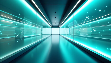 Obraz premium Futuristic Corridor with Holographic Graphs