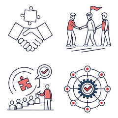 Diverse Illustrations Depicting Teamwork Synergy Leadership and Project Management Concepts in Business and Collaborative Endeavors