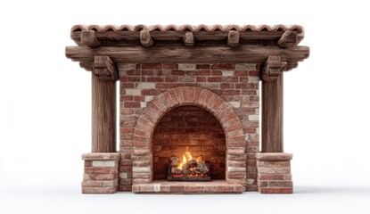 Fototapeta premium Rustic brick fireplace with wooden beams