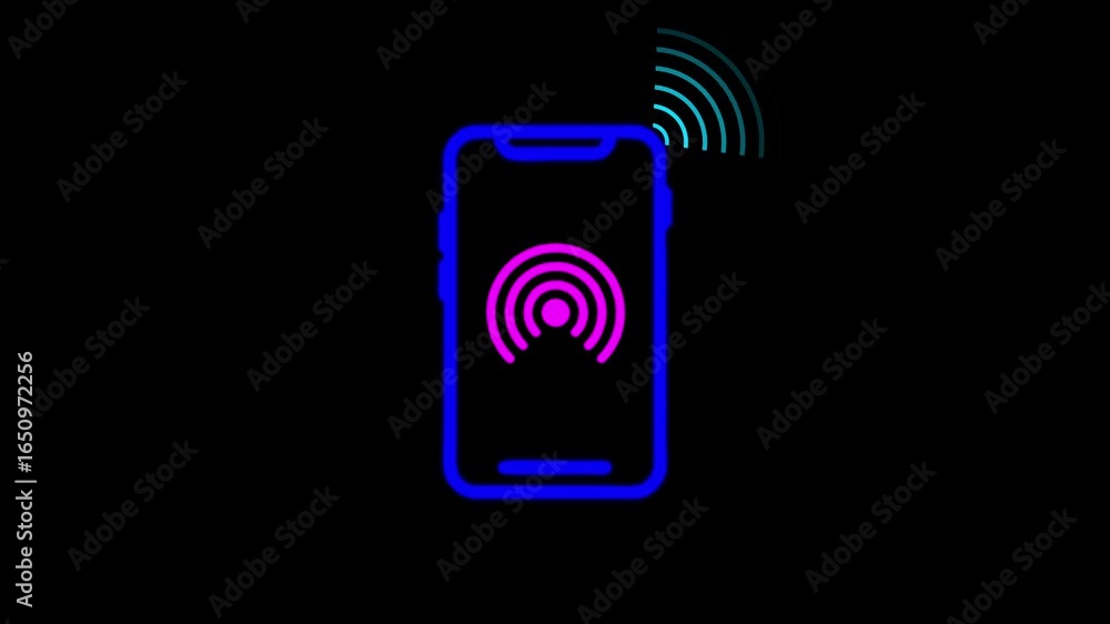 Poster smartphone with wireless signal and hotspot icon representing contactless payment or secure mobile a