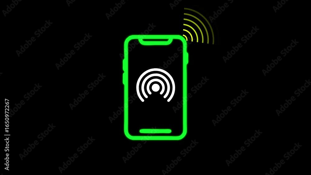 Poster smartphone with wireless signal and hotspot icon representing contactless payment or secure mobile a